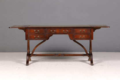 Beautiful English Desk Regency Folding Desk Genuine Leather Top Mahogany 60s Office Table