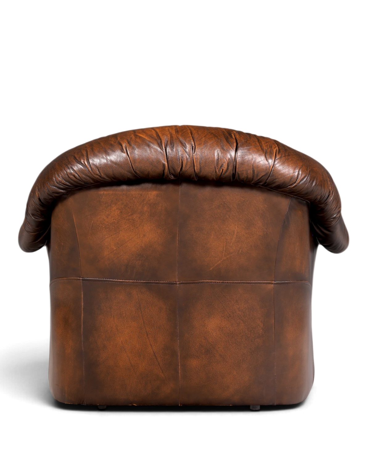 Hauptstadt Möblerei Chesterfield Sessel aus braunem Echtleder in klassischer englischer Vintage-Optik, Rückansicht