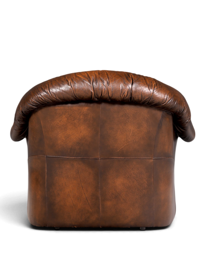 Hauptstadt Möblerei Chesterfield Sessel aus braunem Echtleder in klassischer englischer Vintage-Optik, Rückansicht
