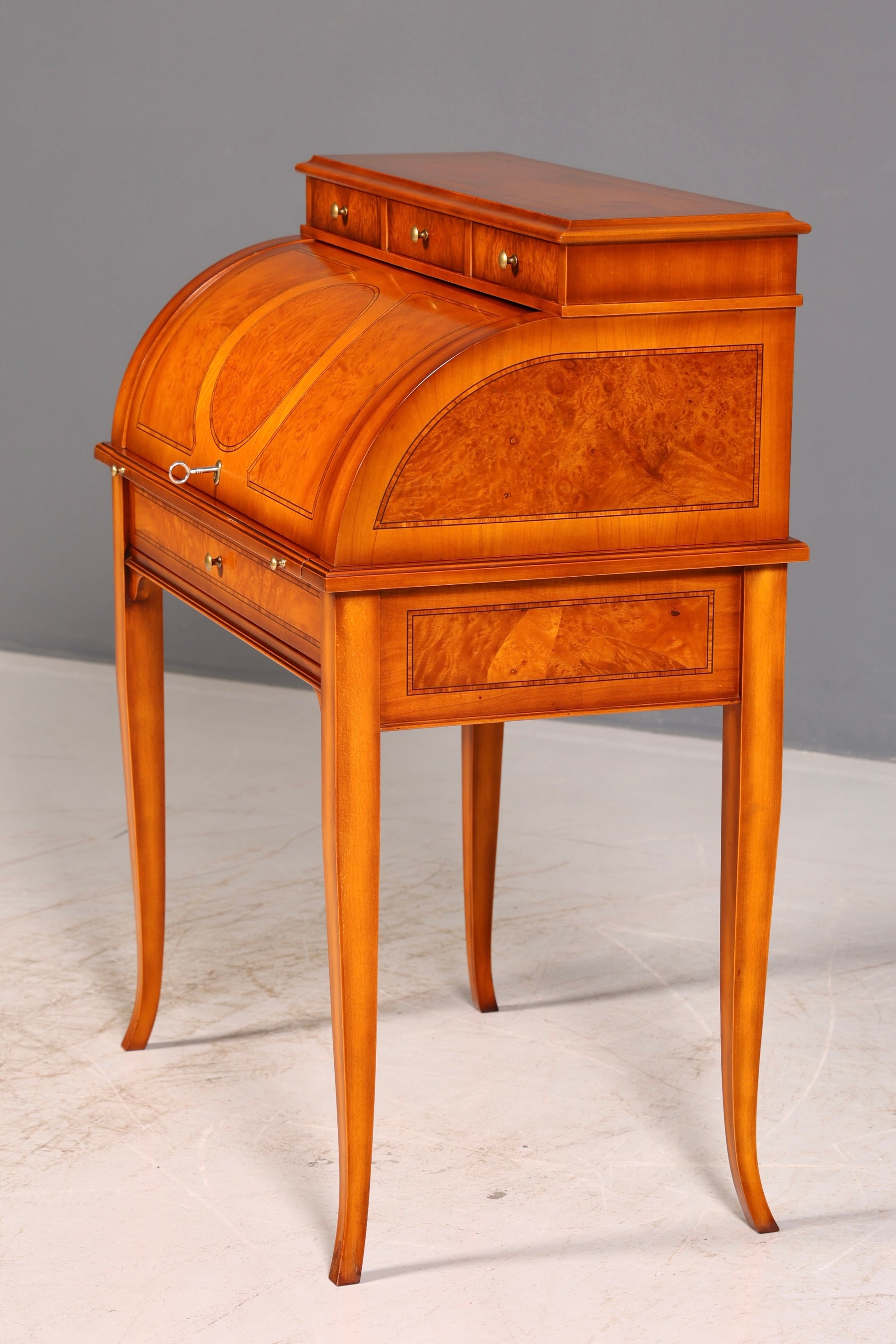 Beautiful antique roll-top secretary desk in Baroque style, cylinder desk, writing cabinet, circa 1930