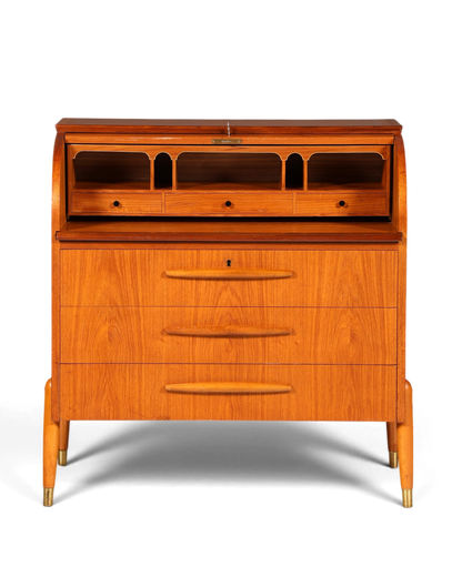 Wunderschöner Mid Century Rollladen Sekretär Schreibkommode Büro Schrank Vintage 60s Holz