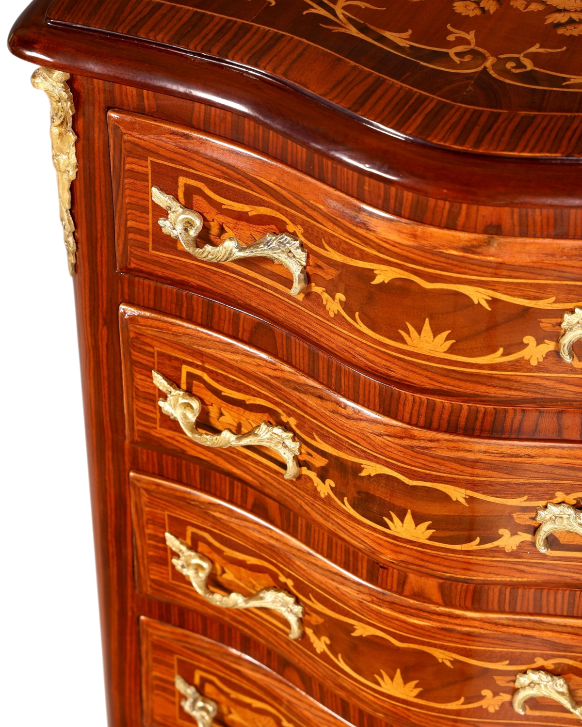 Stilvolles Barock Stil Louis XV Highboard Intarsien Vertiko Kommode Schubladenkommode
