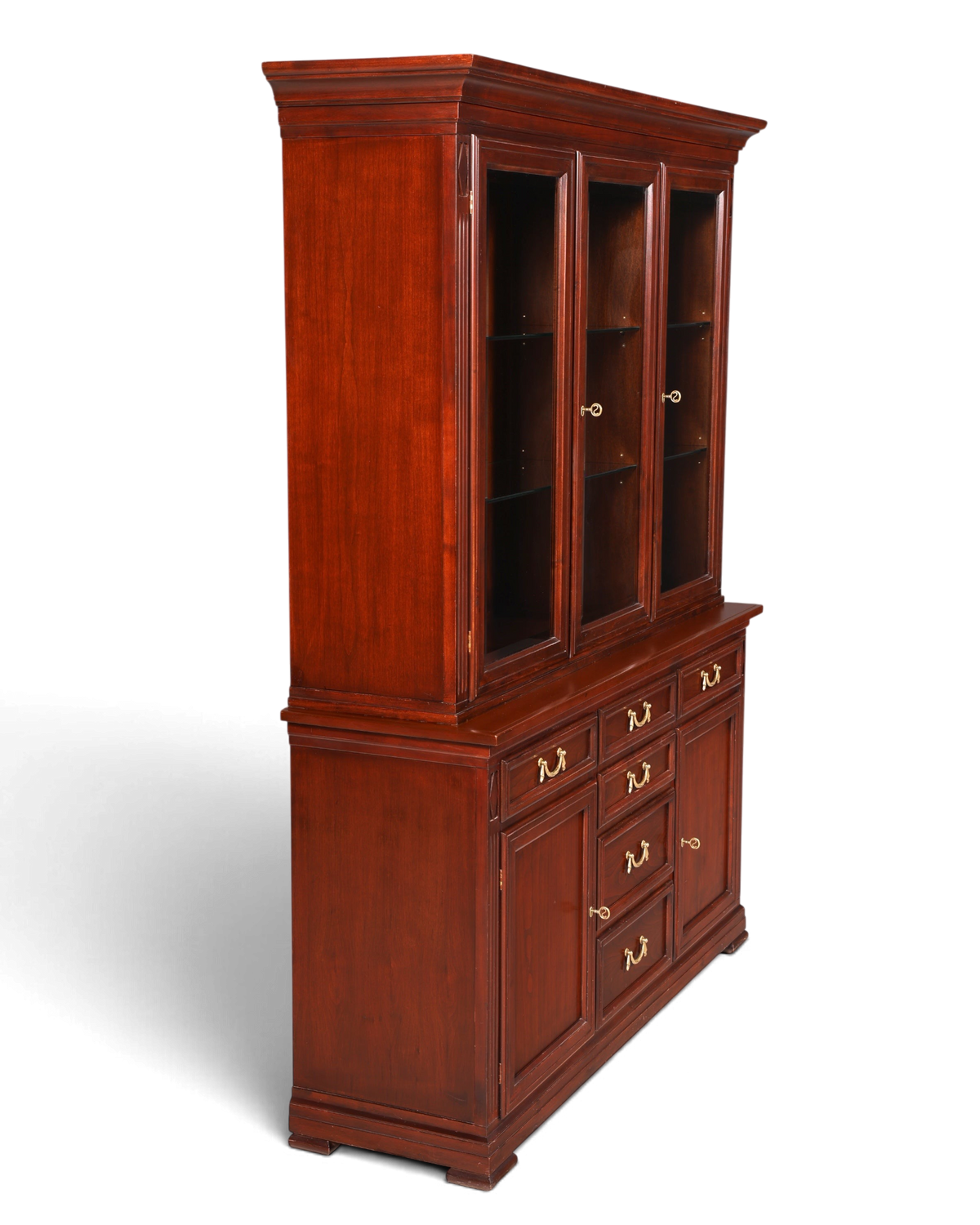 Hauptstadt Möblerei Selva Vitrine Villa Borghese aus massivem dunklem Holz im Antik Stil mit Glasfront und Schubladen