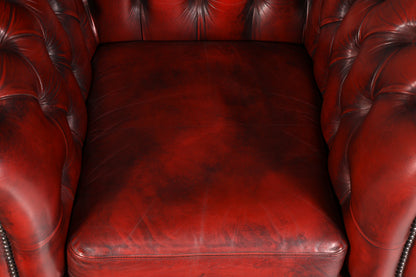 Stilvoller Original Chesterfield Sessel Oxblood Echtleder Englischer Armlehnsessel Herrensessel Antik Ledersessel