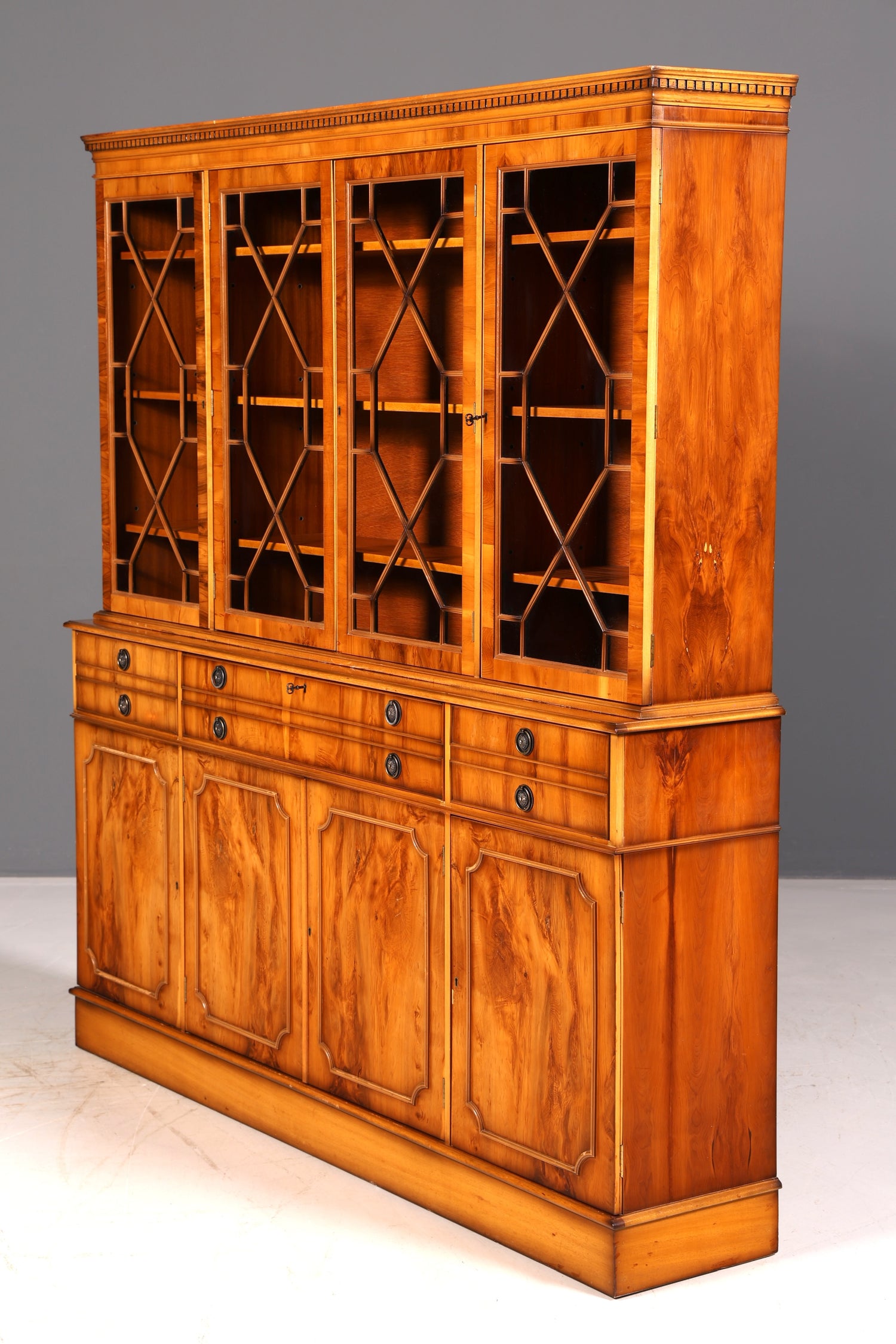 Beeindruckender Englischer Vitrinenschrank Echt Holz Sekretär Bibliothek Bücherschrank Buffet Antik Vintage