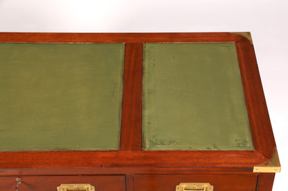 F945 Finish Edler Maritimer Schreibtisch Englischer Military Chest Bürotisch Office Table mit echt Lederauflage