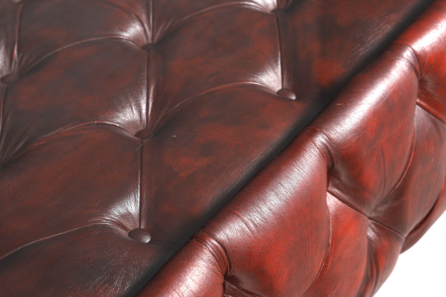 Traumhafter Chesterfield Tisch Englischer Couchtisch echt Leder Englisch Oxblood Lounge Table