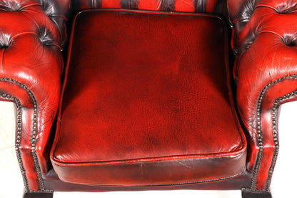 Original Chesterfield Ohrenbacken Sessel Queen Anne Englisch Oxblood Leder Herrensessel UK Armlehnsessel 1 von 2