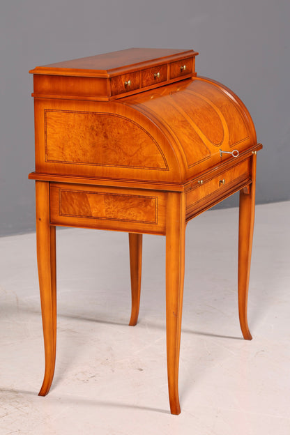 Beautiful antique roll-top secretary desk in Baroque style, cylinder desk, writing cabinet, circa 1930