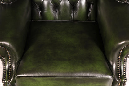 Wunderschöner Original Chesterfield Ohrensessel Grün Echt Leder Kingsgate Englisch Ohrenbackensessel Herrensessel UK