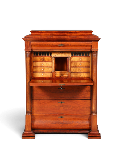 Hauptstadt Möblerei Biedermeier Sekretär aus Echtholz mit ausgeklappter Schreibfläche und Schubladen