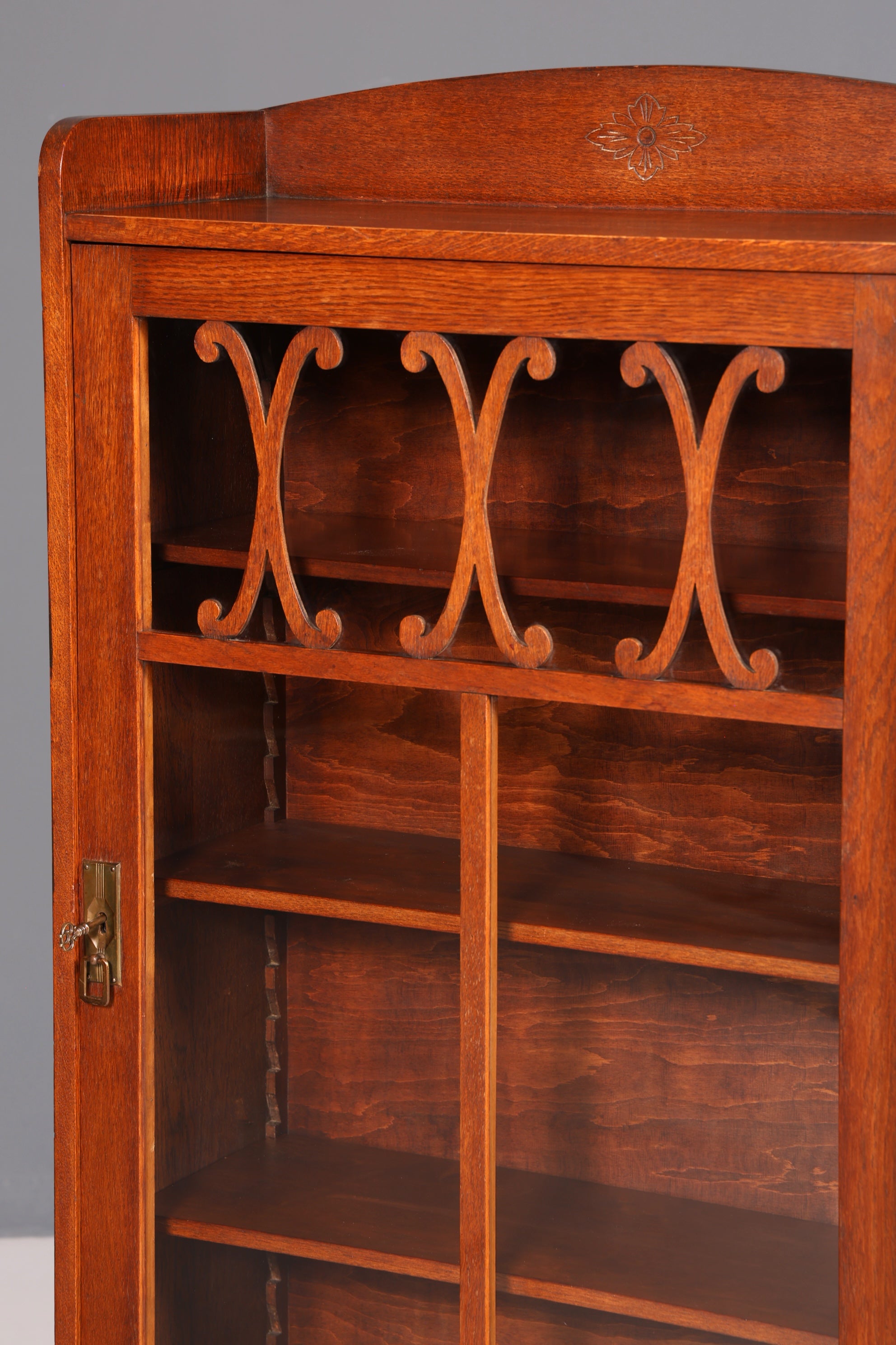 Stilvolle Jugendstil Vitrine Antike Holz Bücherschrank Eiche Antik Schrank Geschirrschrank