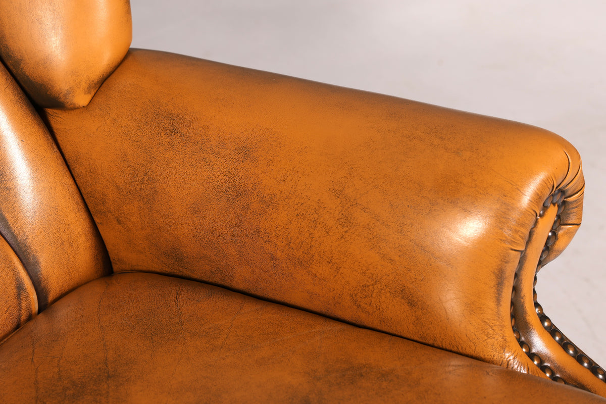 Wunderschöner Original Chesterfield Ohrenbackensessel Englisch Echt Leder Herrensessel Relaxsessel Liegefunktion Vintage
