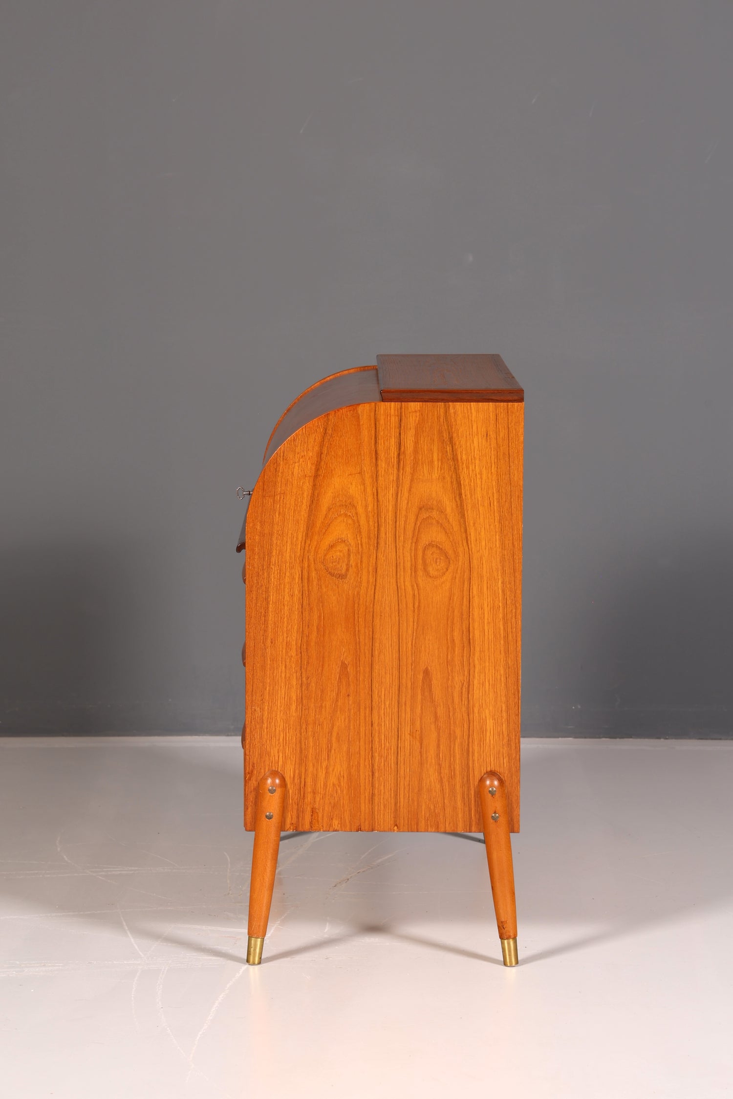 Beautiful mid-century roll-top writing bureau, desk, office cabinet, vintage 1960s wood
