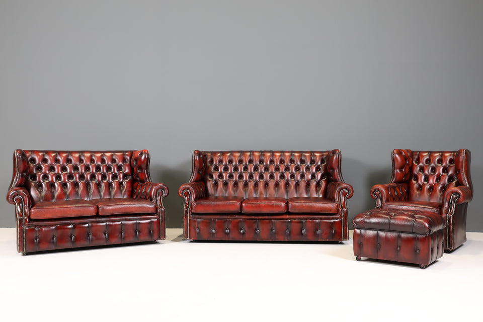 Original Chesterfield Hocker echt Leder Oxblood Fusshocker