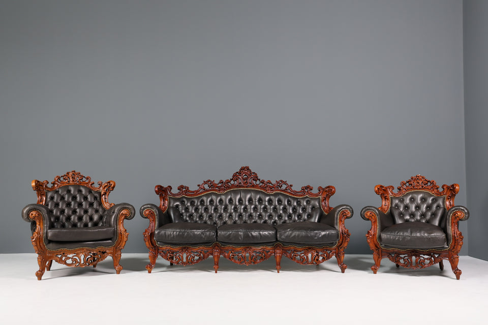 Königliches 3-Sitzer Barock Sofa echt Leder Luxus Chesterfield Couch