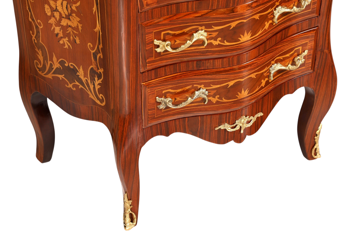 Stilvolles Barock Stil Louis XV Highboard Intarsien Vertiko Kommode Schubladenkommode