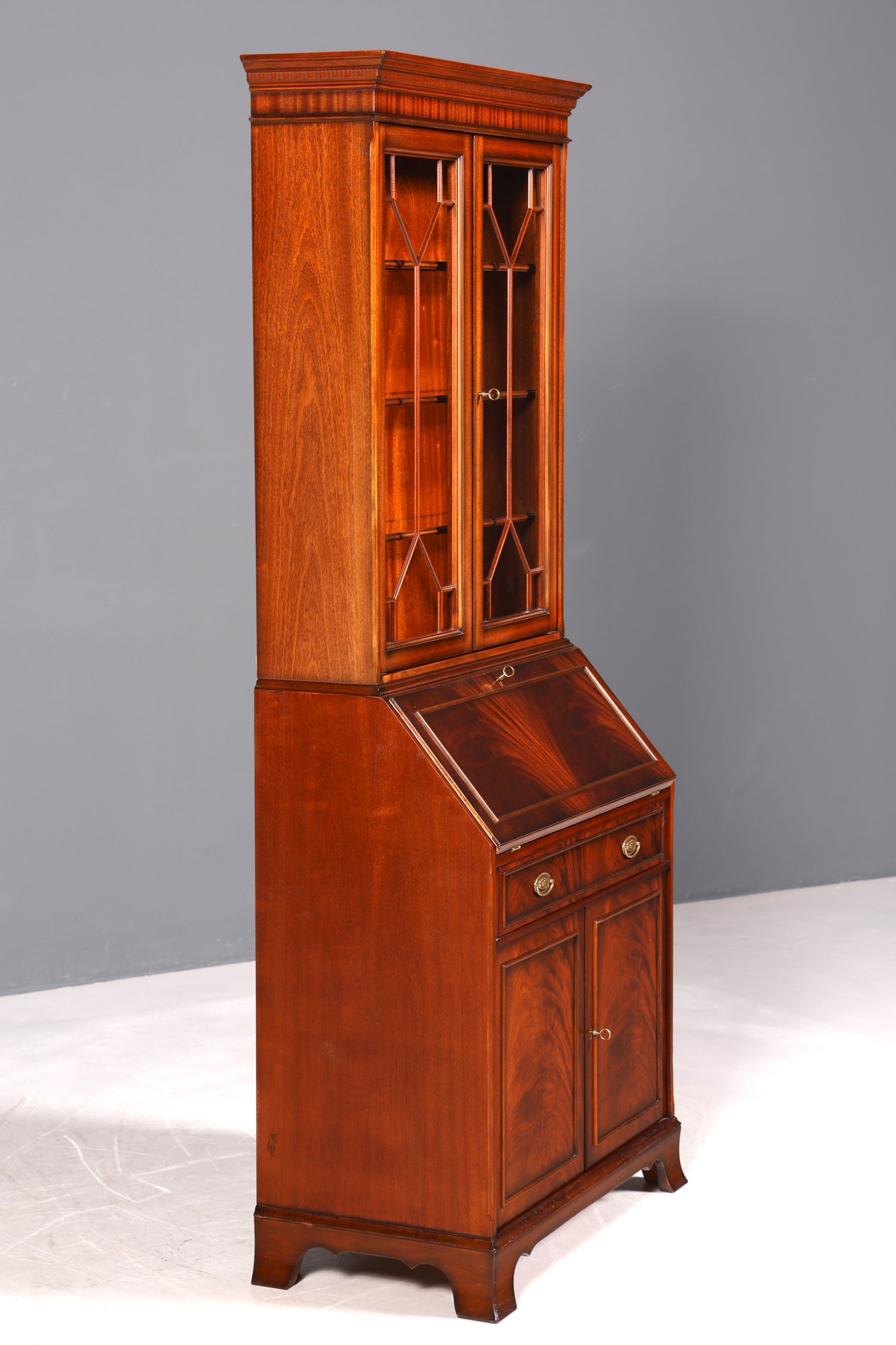 F943 Finish Stilvoller Englischer Sekretär Original Heldense Büro Aufsatzsekretär Eibe Antik 60S Vitrinen Schrank UK