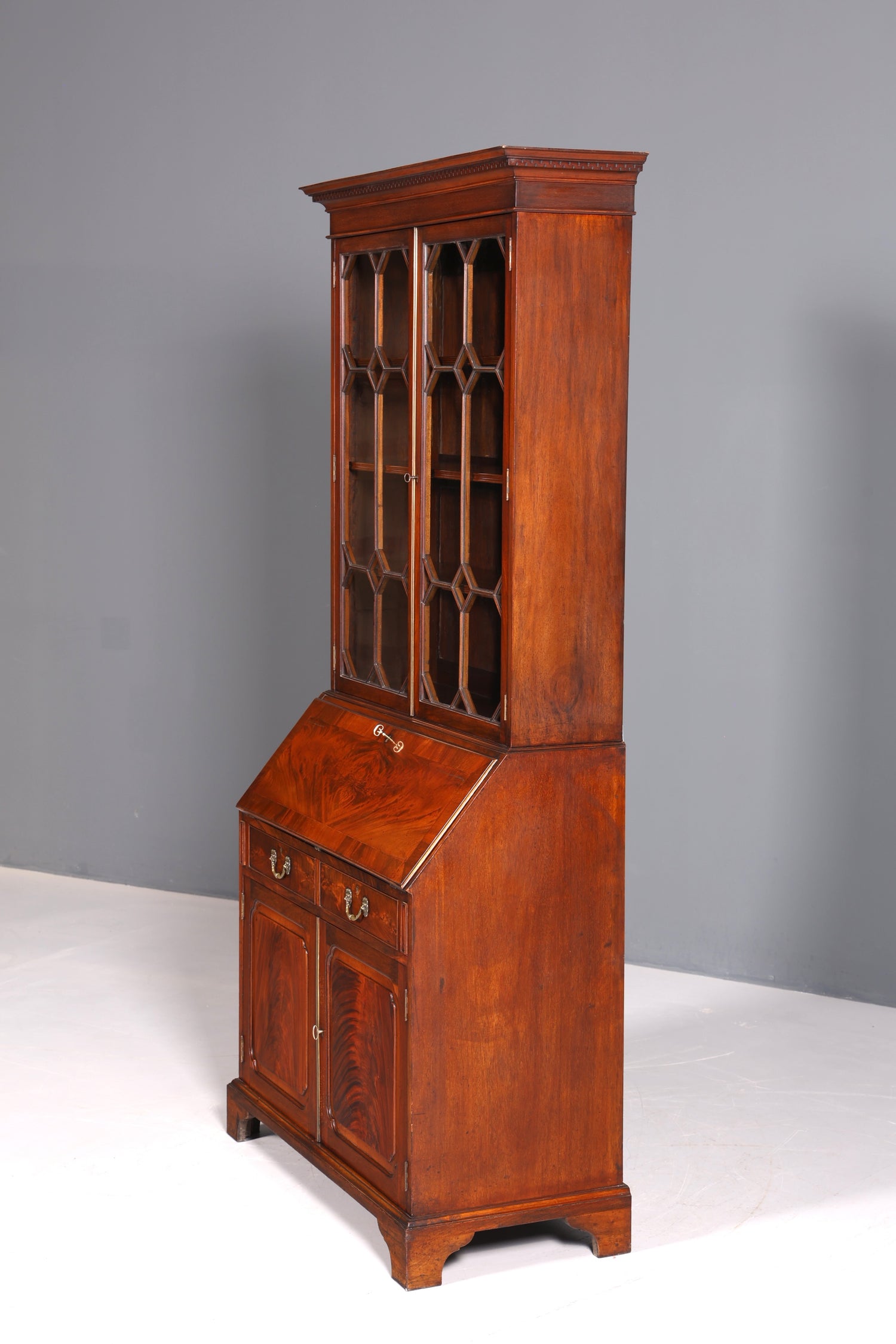 F877 Finish cm Wunderschöner Englischer Sekretär Büro Aufsatzsekretär Antik 60S Vitrinen Schrank UK