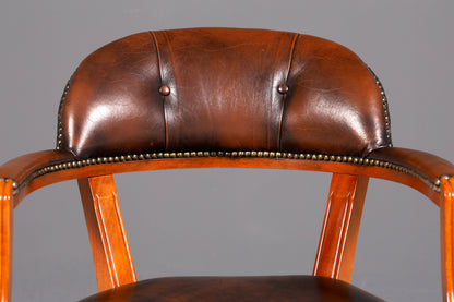 Wunderschöner Chesterfield Armlehnstuhl Braun Echt Leder Englisch Bürostuhl Schreibtischstuhl Sekretär Stuhl Court Chair 1 von 4