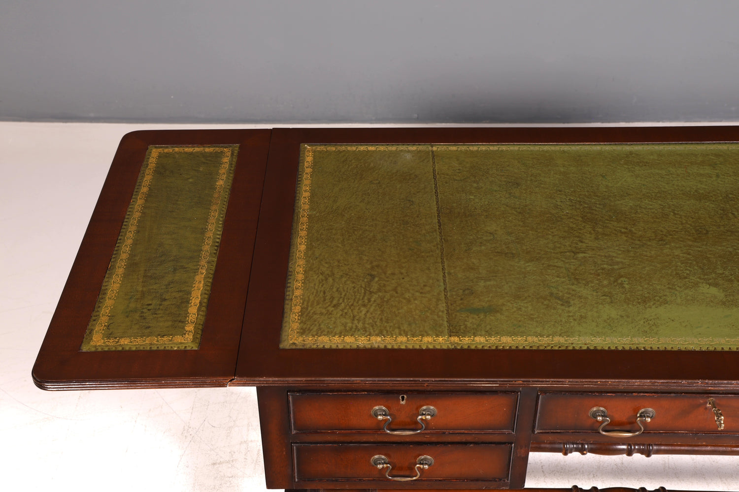 Beautiful English Desk Regency Folding Desk Genuine Leather Top Mahogany 60s Office Table