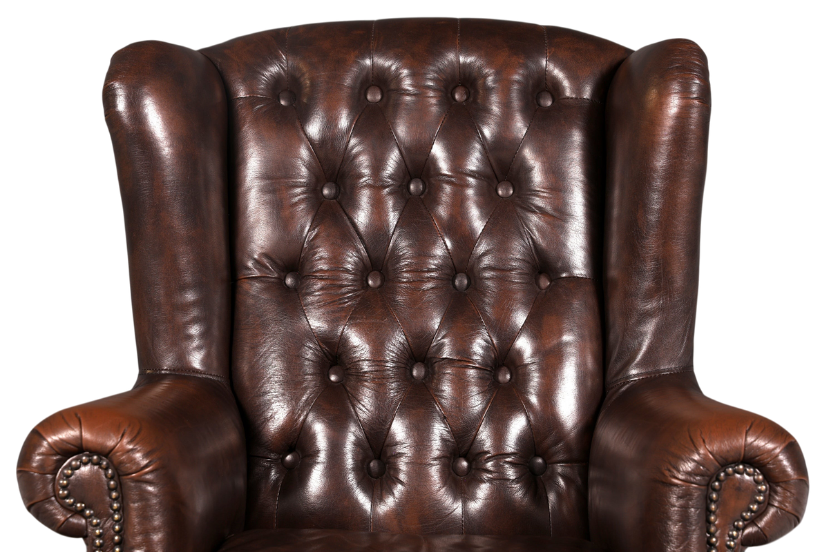 Hauptstadt Möblerei orijinal Chesterfield ohrenbackensessel kahverengi hakiki deri düğmeli ve zımbalı klasik koltuk