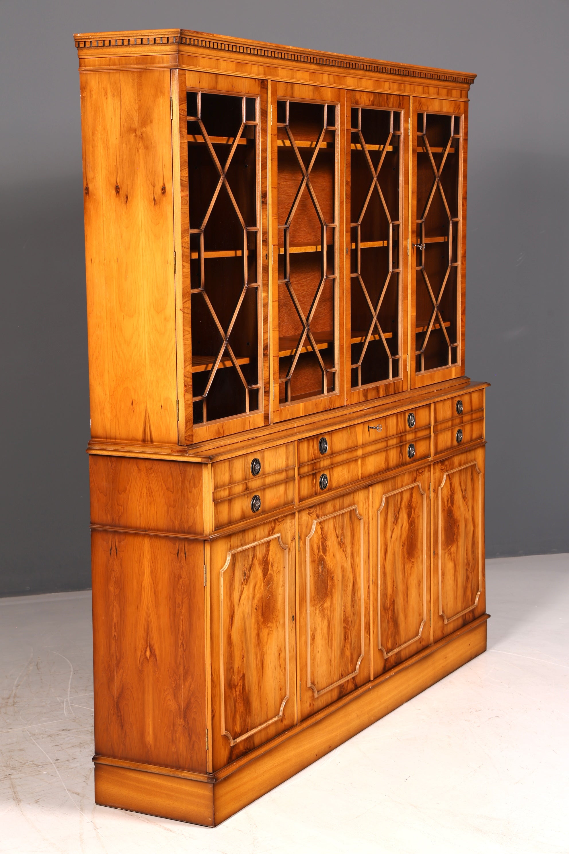 Beeindruckender Englischer Vitrinenschrank Echt Holz Sekretär Bibliothek Bücherschrank Buffet Antik Vintage