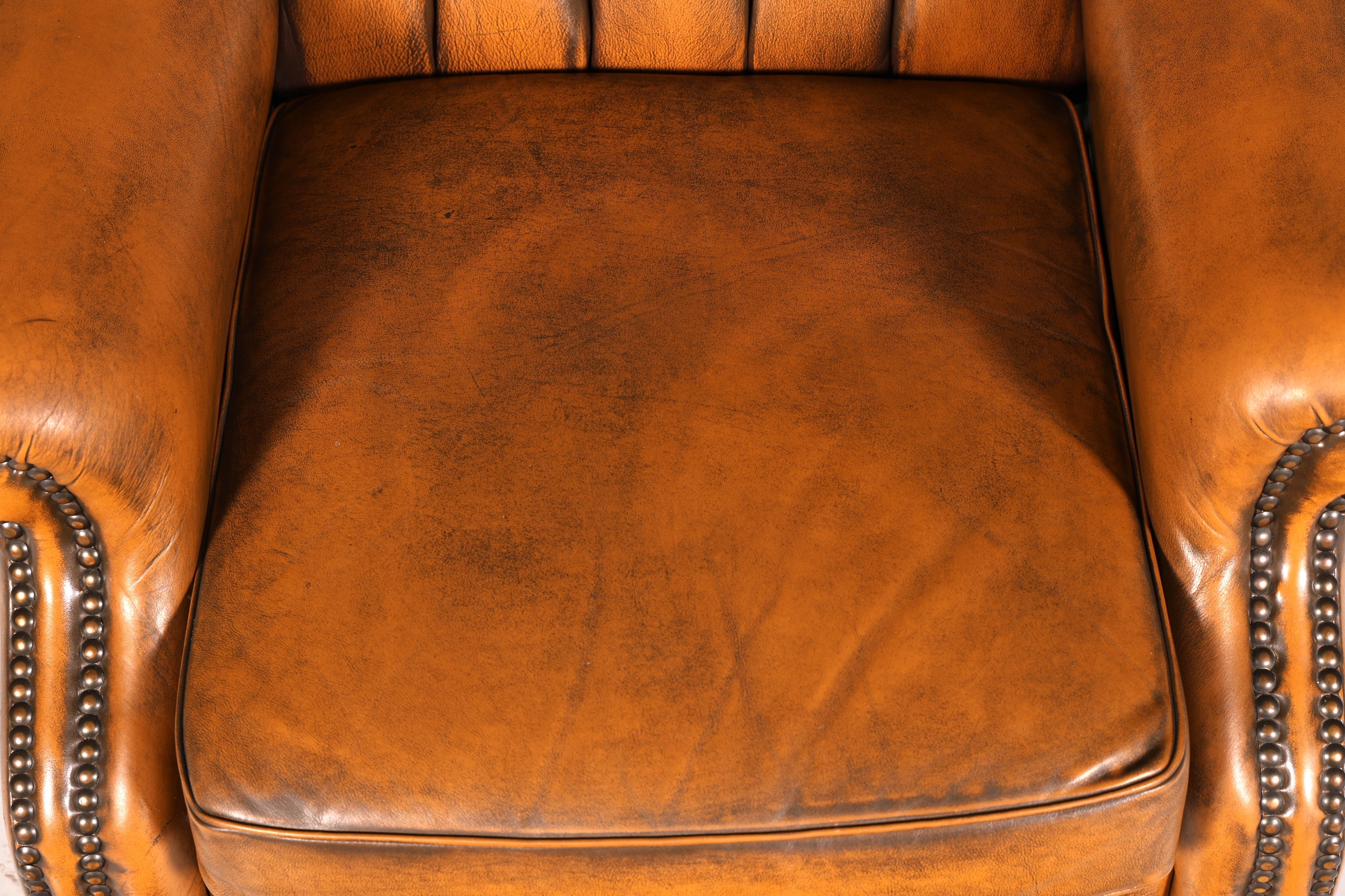 Original Chesterfield wingback armchair, genuine leather, English gentleman’s chair, leather armchair, soft leather, reclining function, antique vintage