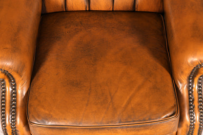 Original Chesterfield wingback armchair, genuine leather, English gentleman’s chair, leather armchair, soft leather, reclining function, antique vintage