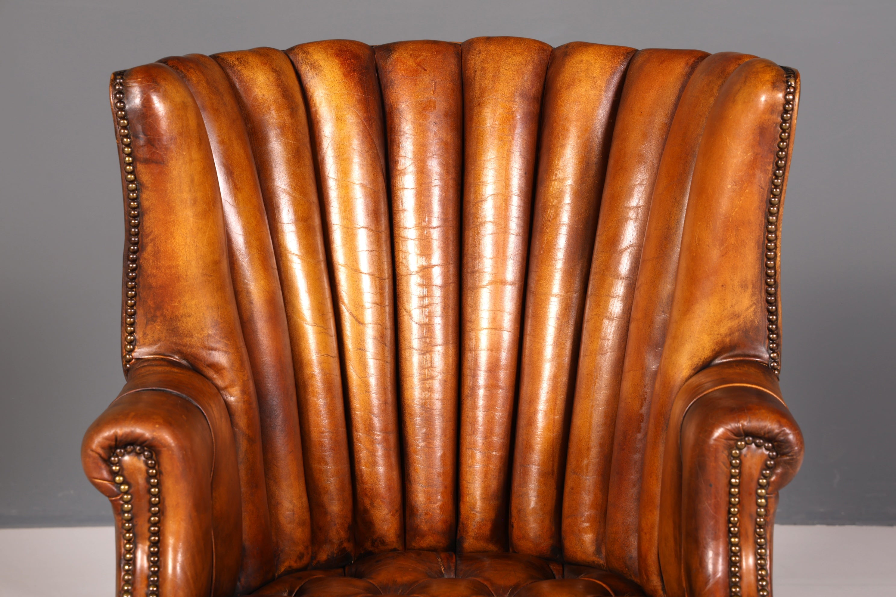 Seltener Original Chesterfield Ohrenbacken Sessel Englisch Leder Herrensessel UK Armlehnsessel