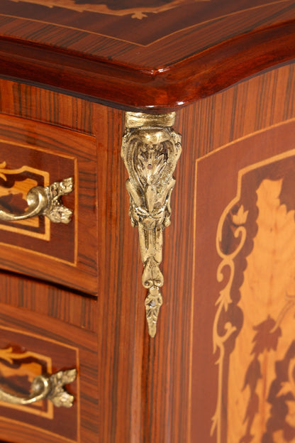 Traumhaftes Barock Stil Louis XV Highboard Intarsien Vertiko Kommode Schubladenkommode