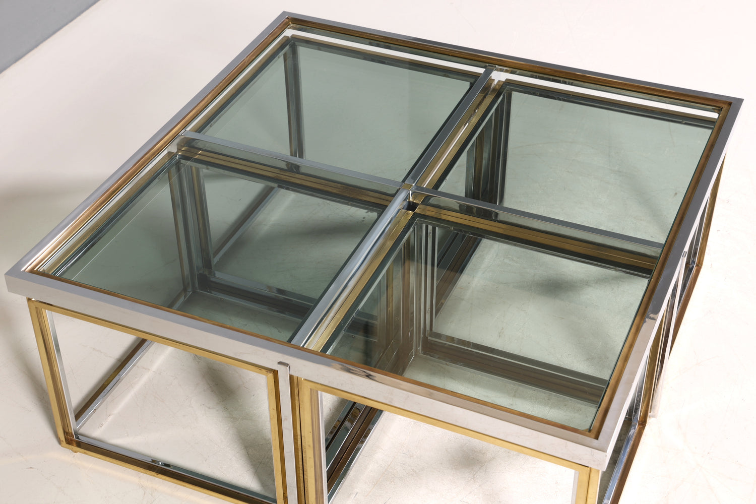Wunderschöner Original Maison Charles Tisch Chrome Mid Century Coffee Table 70s Couchtisch 5-teilig Wohnzimmer Tisch