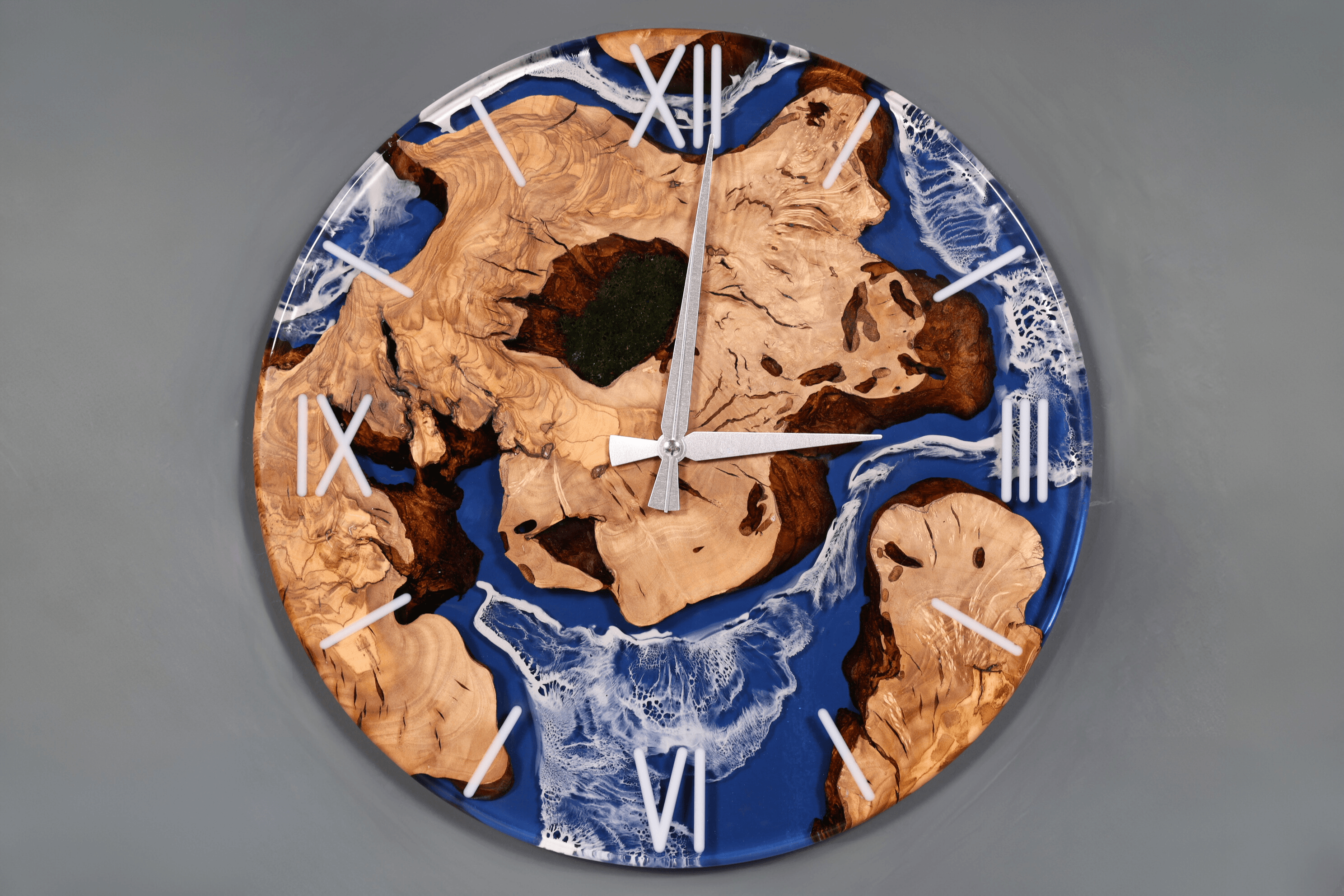 Beeindruckende Handgefertigte Epoxidharz Uhr Olivenbaum Wanduhr Epoxy Analog Uhr