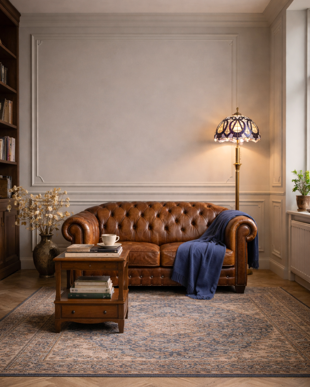 Traumhafte Antike Tiffany Stil Lampe Glaslampenschirm Messingfuß Stehlampe Leselampe