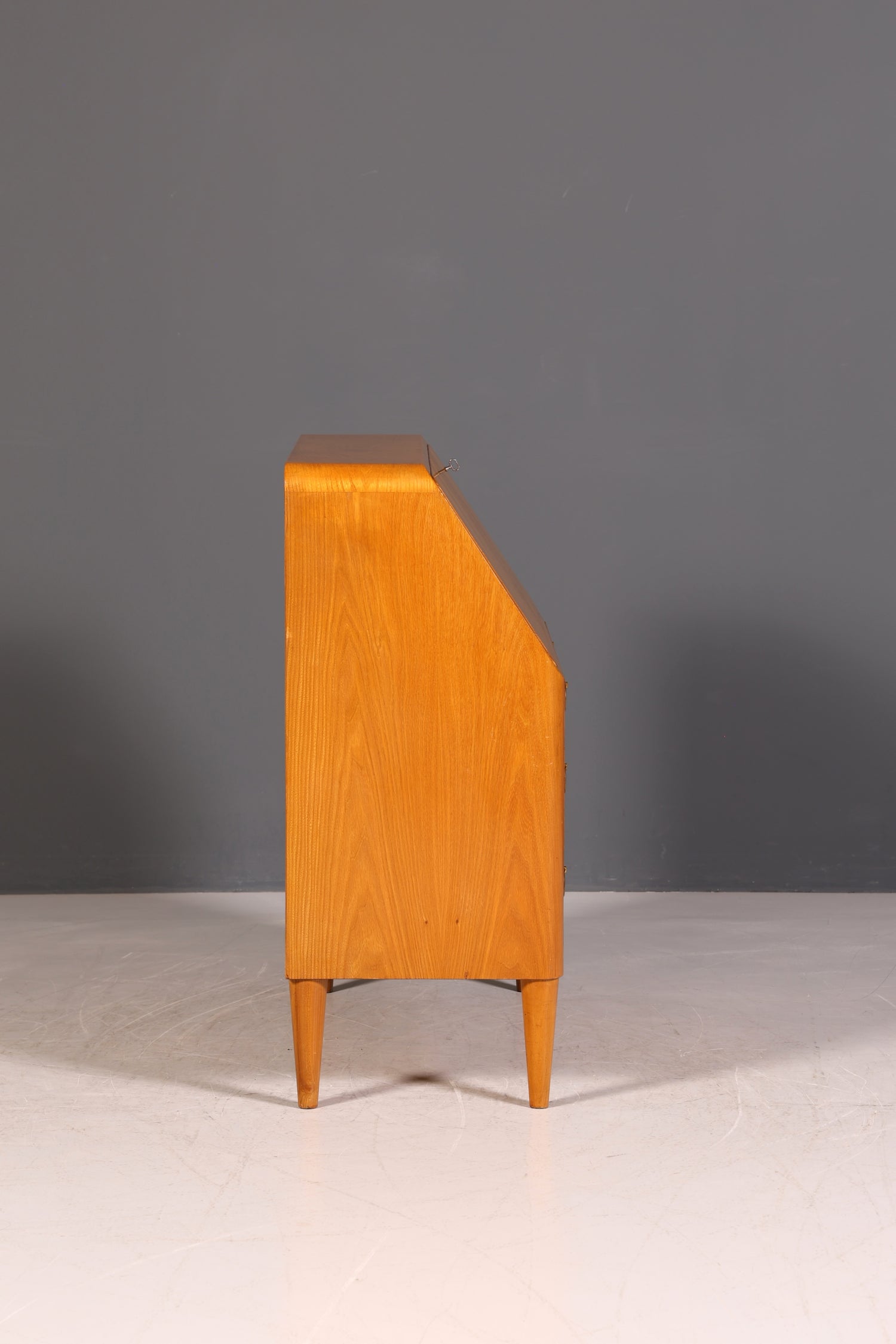 G025 Finish Schlichter Mid Century Sekretär Vintage Schreibmöbel echt Holz Kommode Office Secretary