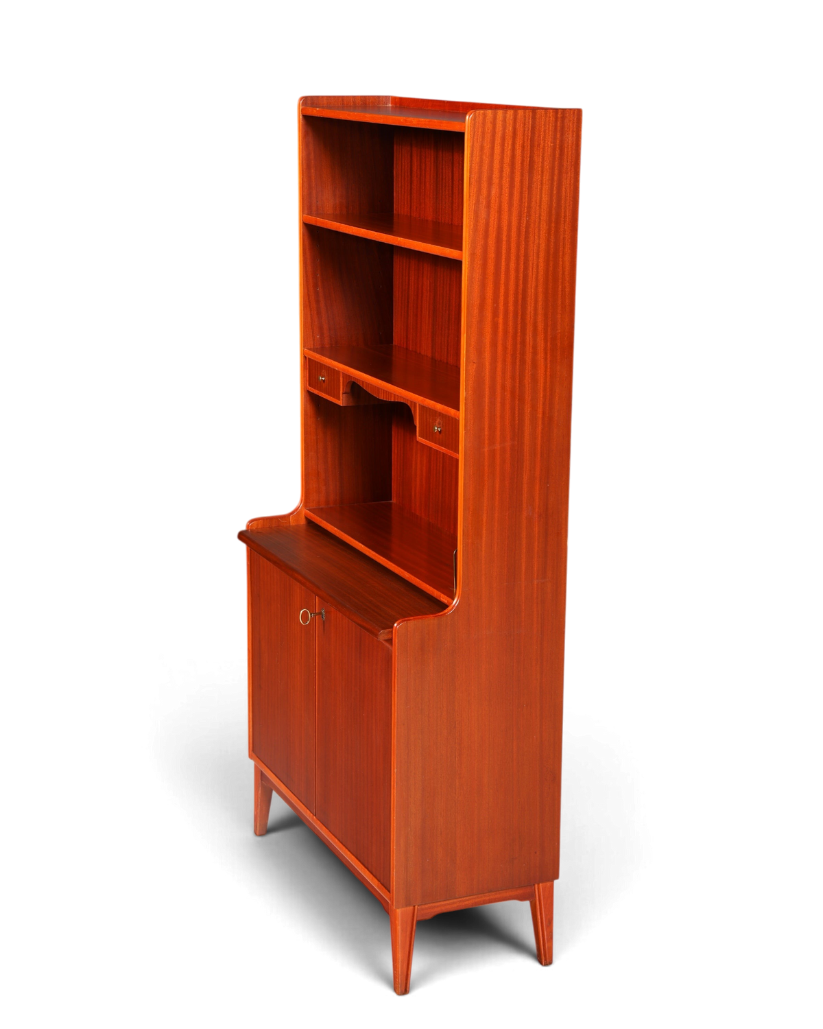 Hauptstadt Möblerei Mid Century ahşap sekreter ve kitaplık, vintage tasarım, ayarlanabilir raflar ve çalışma alanı