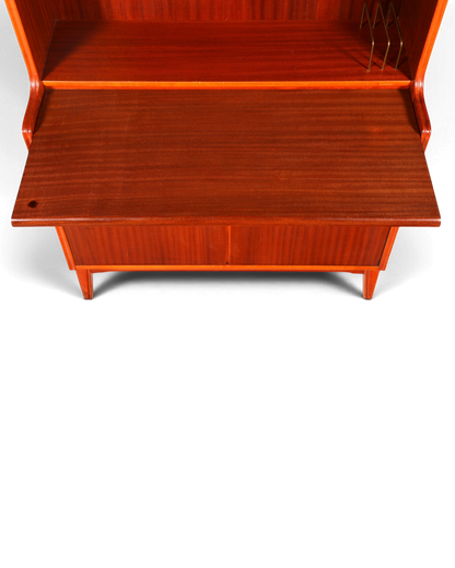 Hauptstadt Möblerei Mid Century sekreter ahşap çalışma yüzeyi ve kitaplık detaylı vintage mobilya