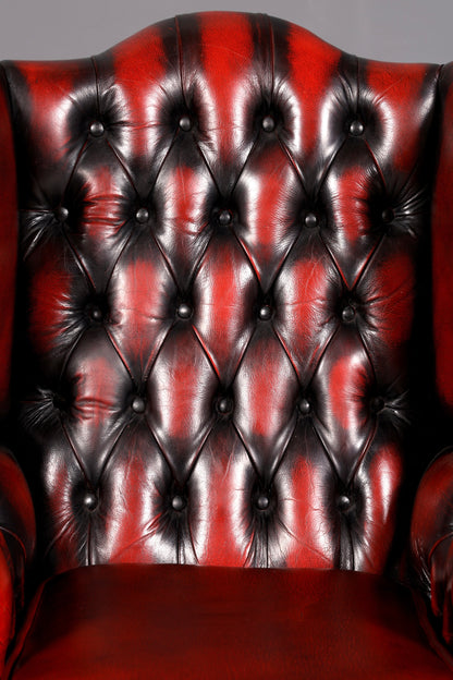 Original Chesterfield Ohrenbacken Sessel Queen Anne Englisch Oxblood Leder Herrensessel UK Armlehnsessel 1 von 2