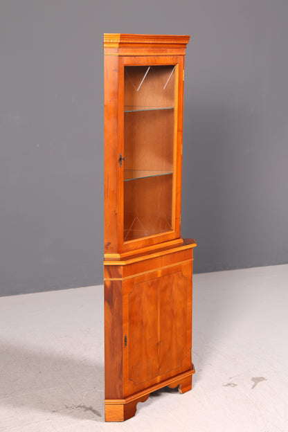 Wunderschöne Englische Eckvitrine Eibe Eckschrank Glasvitrine Vitrine mit Beleuchtung Antik Echt Holz Vintage