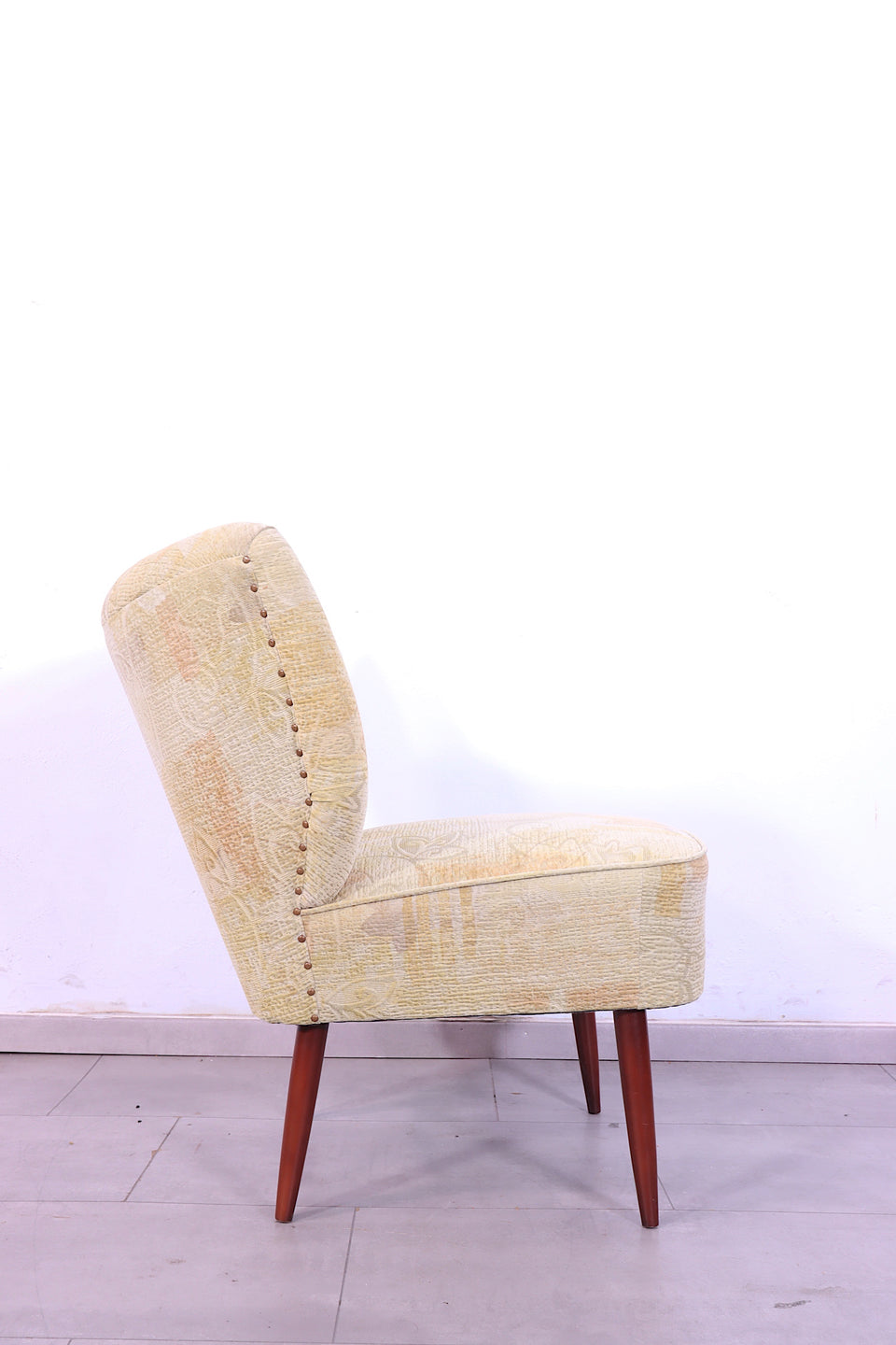 Wunderschöner Mid Century Sessel Retro Cocktail Stuhl 60s Beige Stoff 1 von 2