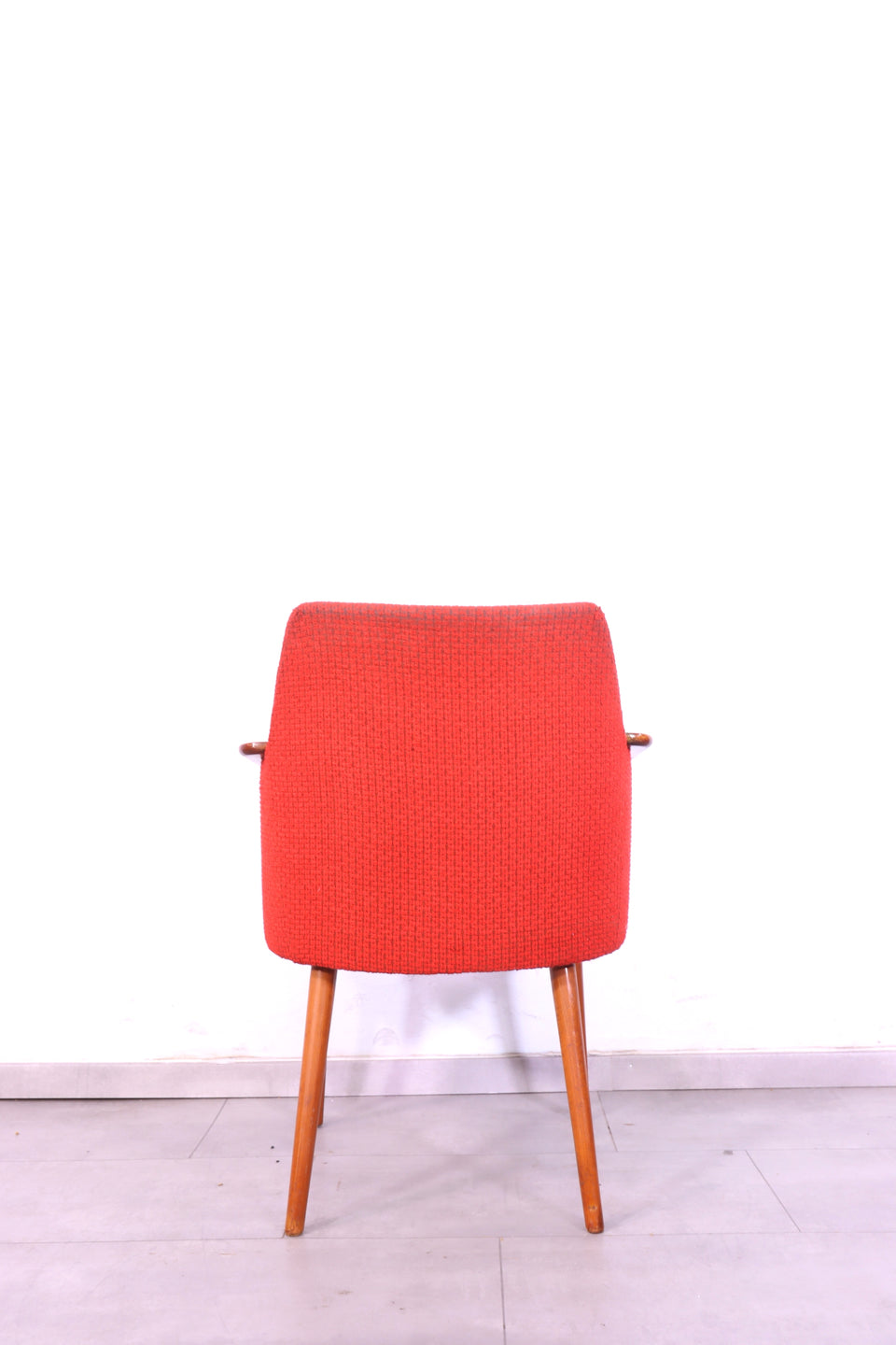 Wunderschöner Mid Century Armlehnsessel Vintage Cocktail Stuhl Rot Stoff