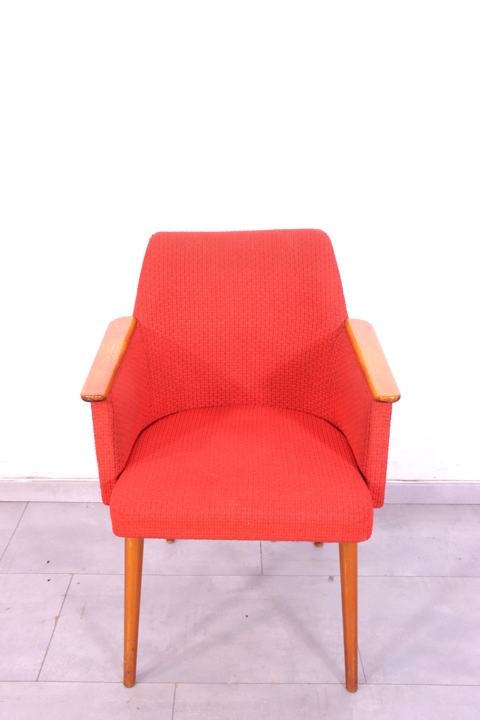Wunderschöner Mid Century Armlehnsessel Vintage Cocktail Stuhl Rot Stoff