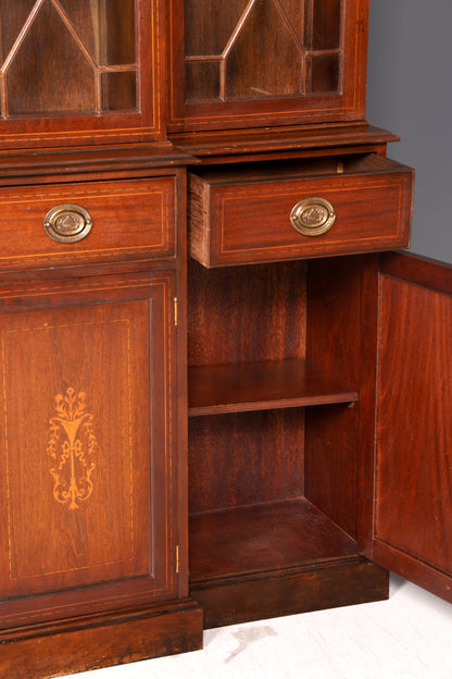 Beeindruckende Englische Vitrine Mahagoni Bibliothek Bücherschrank Glasvitrine Buffet Schrank Antik Vintage