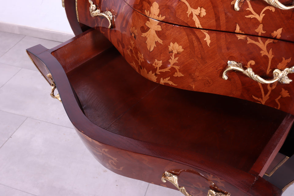 Edle Bauchige Barock Kommode Messing Grün Marmor Louis XV Antik Stil