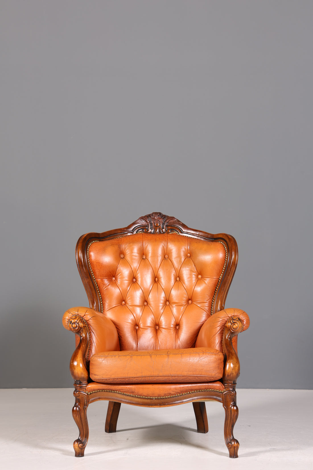 Königlicher Barock Sessel echt Rokoko Leder Armlehnsessel  Luxus Chesterfield Sessel 2 von 2