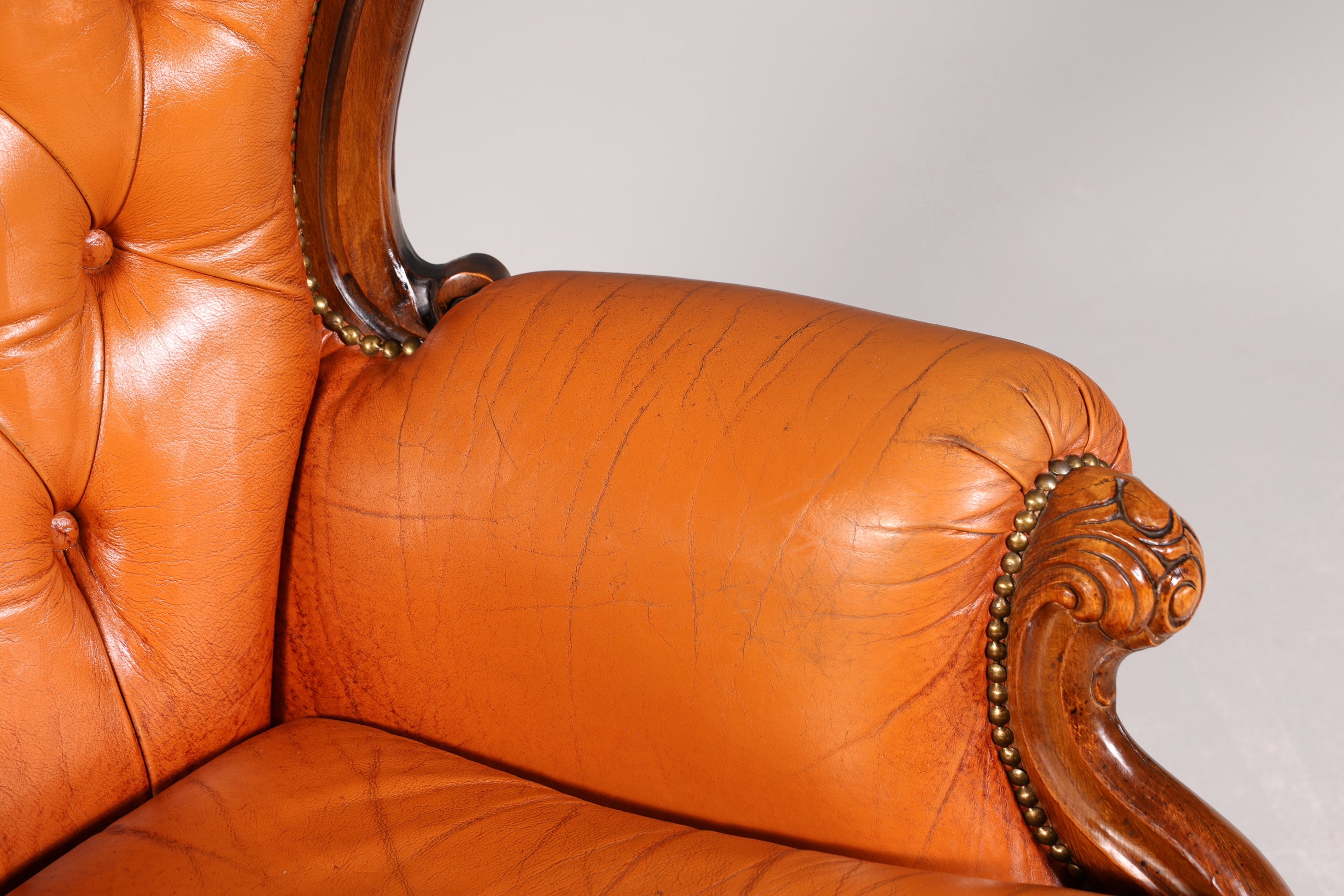 Königlicher Barock Sessel echt Rokoko Leder Armlehnsessel  Luxus Chesterfield Sessel 2 von 2