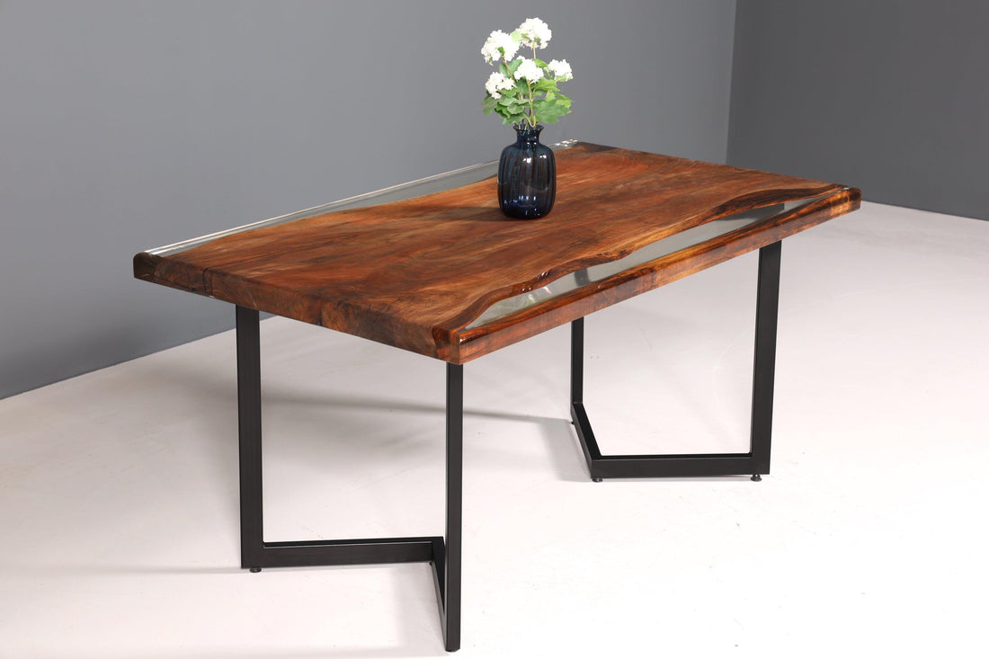 Beeindruckender Epoxidharz Tisch 160-90cm Nussbaum Esszimmer Tisch massiv Holz Epoxy Küchentisch