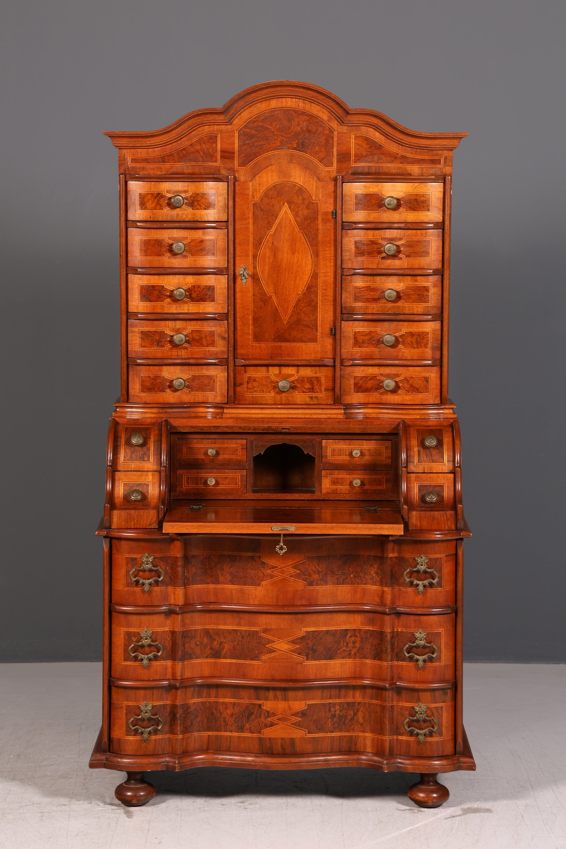 Beeindruckender Barock Aufsatzsekretär Sekretär Schreibschrank Tabernakel Antik Stil Massivholz Vintage