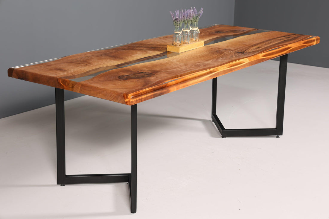 Wunderschöner Epoxidharz Tisch 220-90 cm Epoxy Nussbaum massiv Holz Esszimmer Tisch