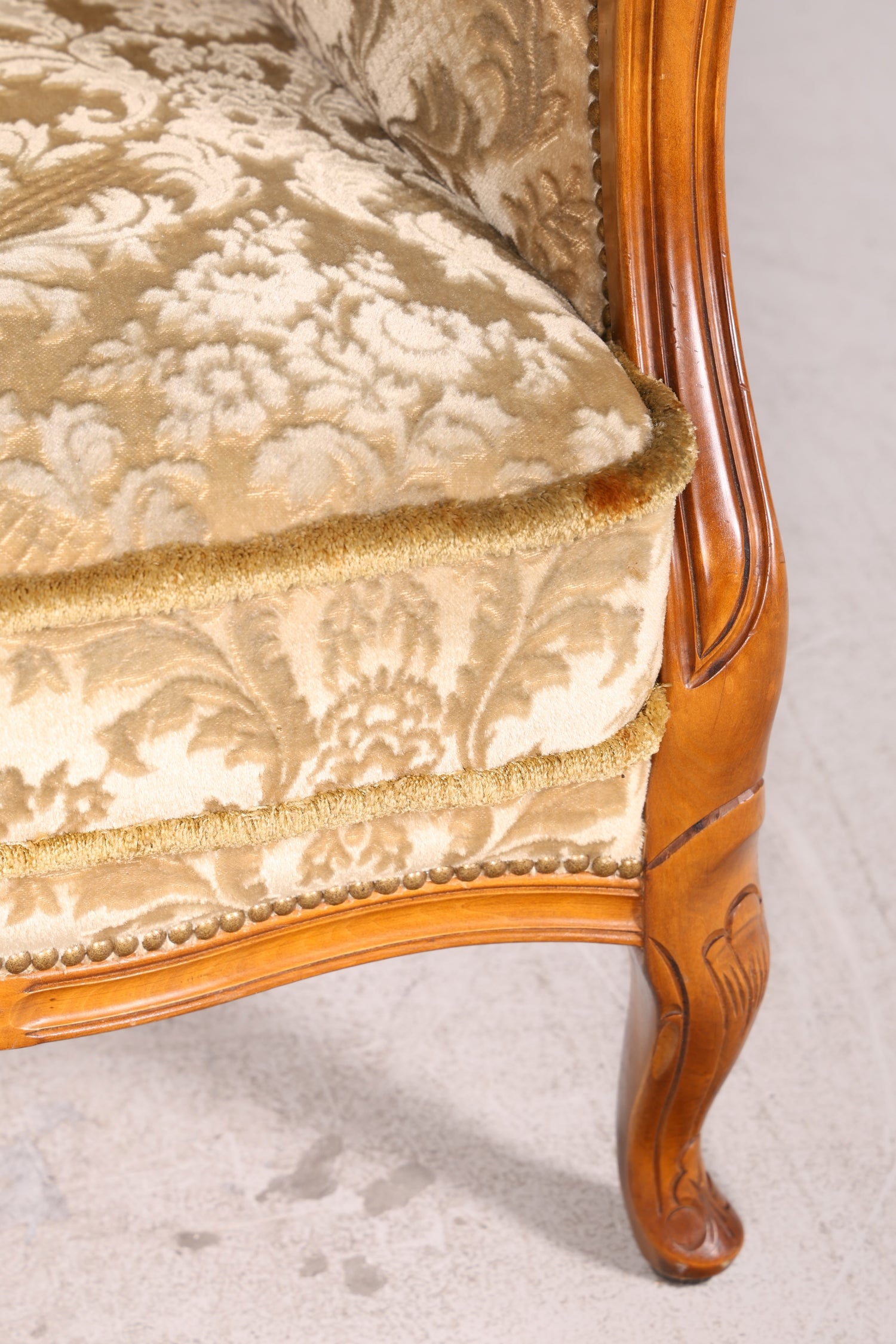 Edler Chippendale Armlehnsessel Barock Stil Sessel Armchair Samt Stoff Antik Vintage